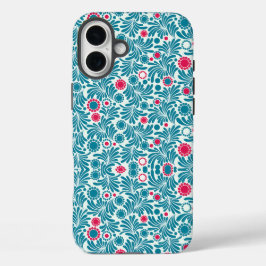 Elegant Teal and Magenta Foliage Pattern iPhone 16 Plus Hülle
