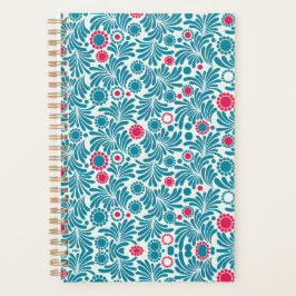 Elegant Teal and Magenta Foliage Pattern Planer