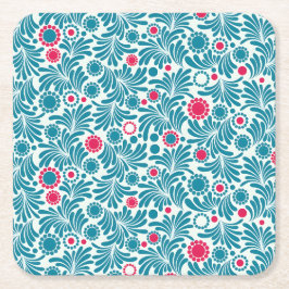 Elegant Teal and Magenta Foliage Pattern Rechteckiger Pappuntersetzer