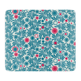 Elegant Teal and Magenta Foliage Pattern Schneidebrett