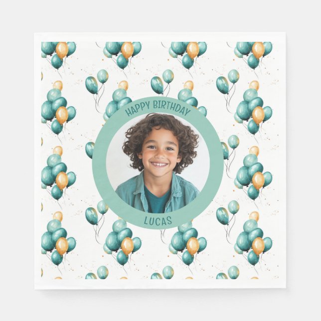Elegant Teal Balloons Photo Serviette (Vorderseite)