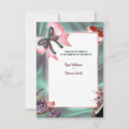 Elegant Teal & Blush Floral Wedding Thank You Card Dankeskarte