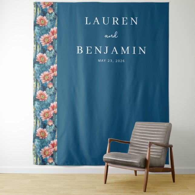 Elegant Teal Floral Border Wandteppich (Beispiel)