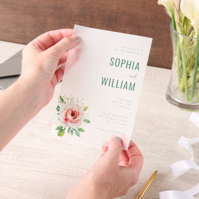 Elegant Teal Floral Wedding Invitation (Handgehalten)