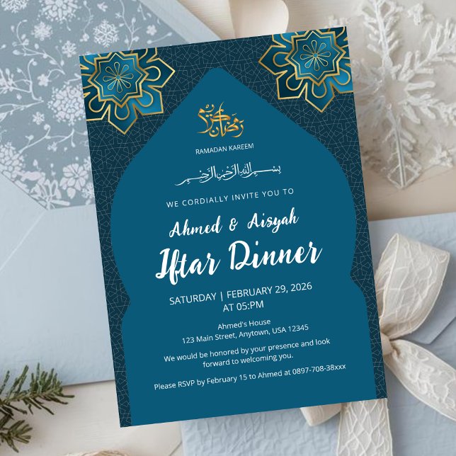 Elegant Teal Gold Islamic Ramadan Iftar Invitation Einladung (Von Creator hochgeladen)