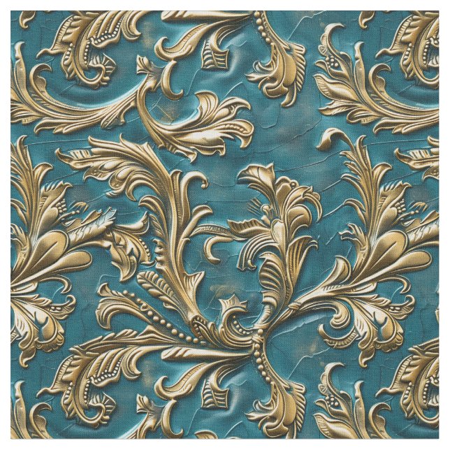 Elegant teal gold tooled leather  stoff (Nahaufnahme)