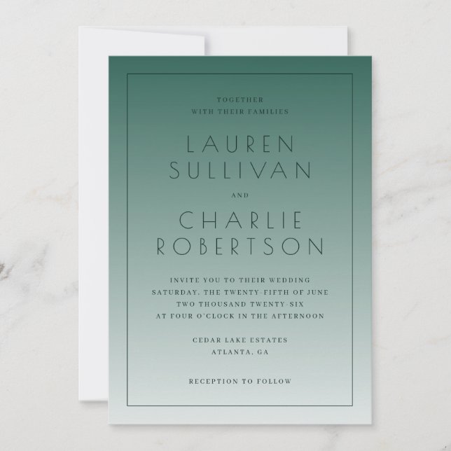 Elegant Teal Gradient Wedding Invitations Einladung (Vorderseite)
