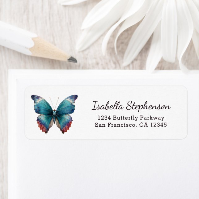 Elegant Teal Green Butterfly Return Address (Insitu)