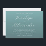 Elegant Teal Minimalist Wedding Invitation Einladung<br><div class="desc">This elegant wedding invitation features a minimalist design with a calming teal background and crisp white typography. The layout is clean and sophisticated, utilizing ample negative space to highlight the names in flowing script font, creating a focal point for the invitation. Customizable text fields allow personalization for dates, times, and...</div>