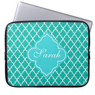 Elegant teal quatrefoil pattern monogram laptopschutzhülle