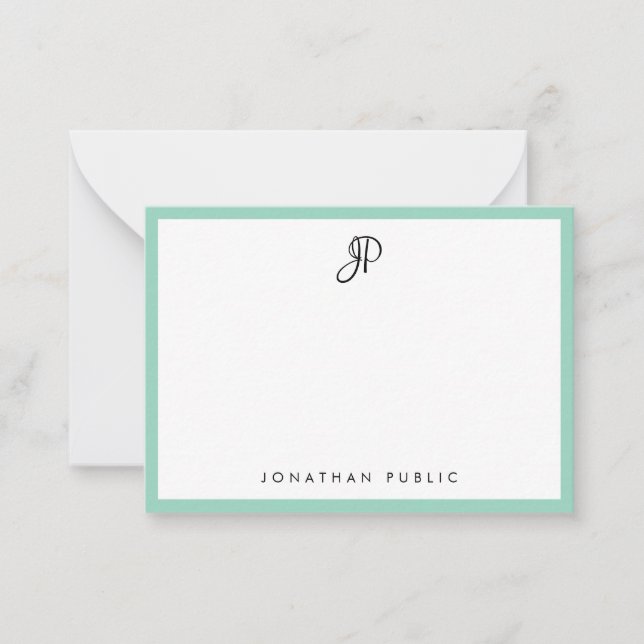 Elegant Teal Simple Template Typography Monogram Mitteilungskarte (Vorderseite)
