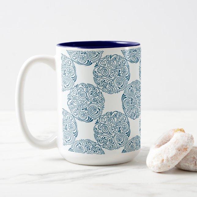 Elegant Teal Swirl Pattern Zweifarbige Tasse (Mit Donut)