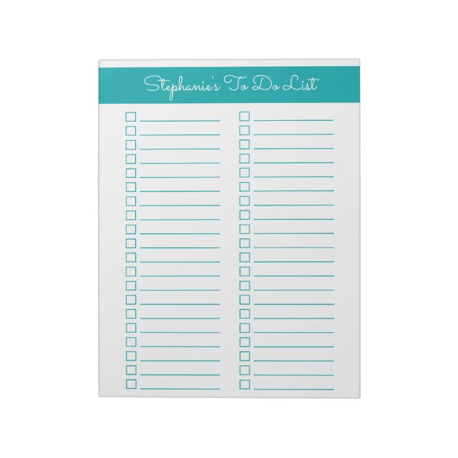 Elegant Teal Vertical 8.5x11 Two Column Checklist Notizblock (Rotiert)