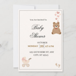 Elegant Teddy Bear Baby Shower Invitation Einladung