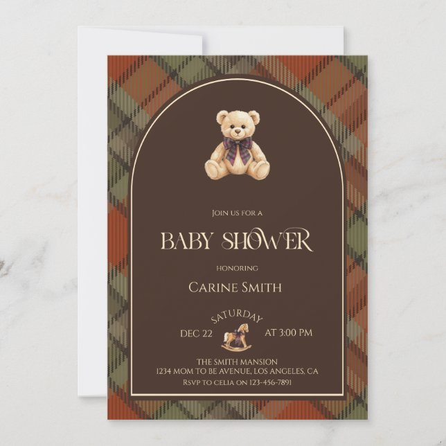 Elegant Teddy Bear Luxury Vintage Baby Shower Einladung (Vorderseite)