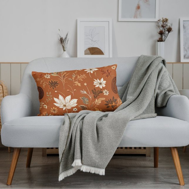 Elegant Terra Cota Pumpkin Herbst Blumenmuster Lendenkissen (Von Creator hochgeladen)