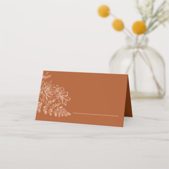 Elegant Terra Cotta Simple Floral Wedding Platzkarte (Vorderseite)