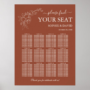 Elegant Terracotta 12 Table Seating Chart Wedding Poster