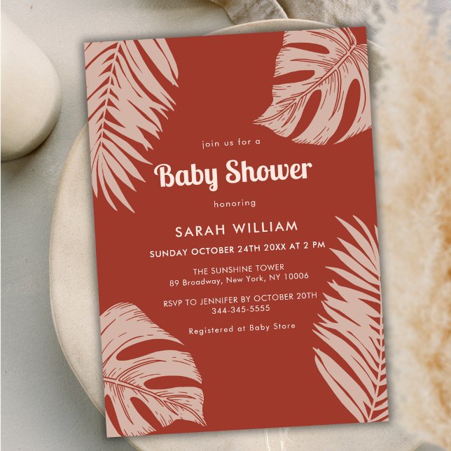 Elegant Terracotta Boho Verlasse Baby Shower Einladung (Elegant Terracotta Boho Leaves Baby Shower Invitation)
