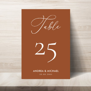 Elegant Terracotta Calligraphy Boho Spring Wedding Tischnummer