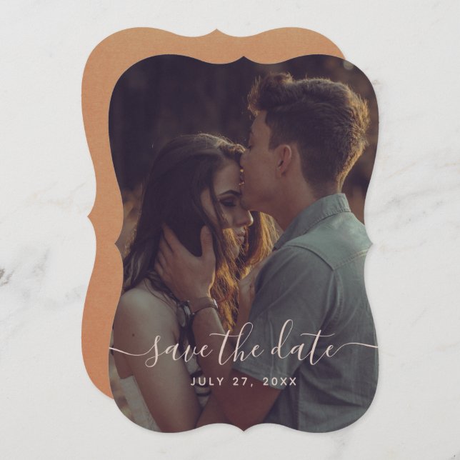 Elegant Terracotta Calligraphy Save the Date Einladung (Vorne/Hinten)