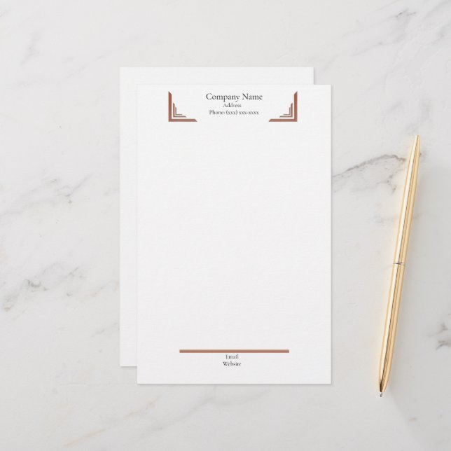 Elegant Terracotta Corner— with Footer Stationery Briefpapier (Vorderseite/Rückseite Beispiel)