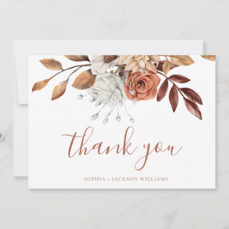 Elegant Terracotta Floral Script Blank Dankeskarte