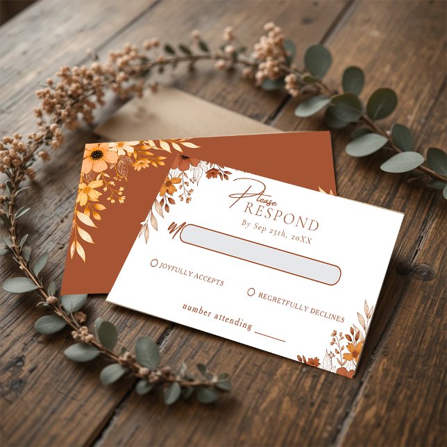 Elegant Terracotta Floral Wedding RSVP Mitteilungskarte (Elegant Terracotta Floral Wedding RSVP Note Card)