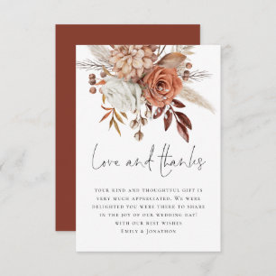 Elegant Terracotta Florals Liebe Dank Hochzeit Dankeskarte