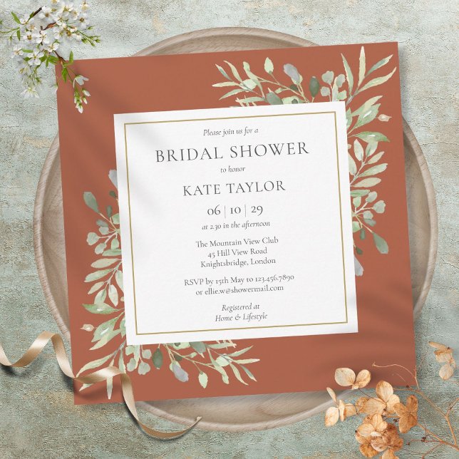 Elegant Terracotta Gärten Hochzeitliches Brautpart Einladung (Elegant Terracotta Greenery Wedding Bridal Shower Invitation)