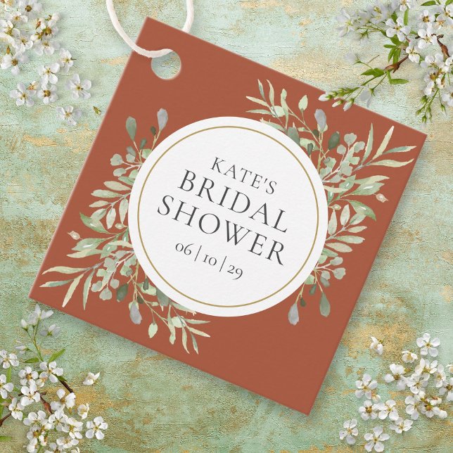Elegant Terracotta Gärten Hochzeitliches Brautpart Geschenkanhänger (Elegant Terracotta Greenery Wedding Bridal Shower Favor Tags)