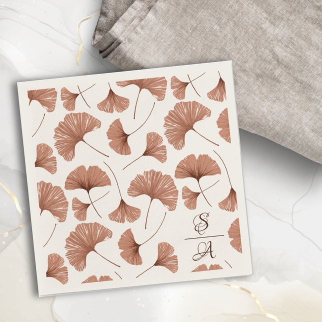 Elegant Terracotta Ginkgo Pattern Monogram Wedding Serviette (Von Creator hochgeladen)