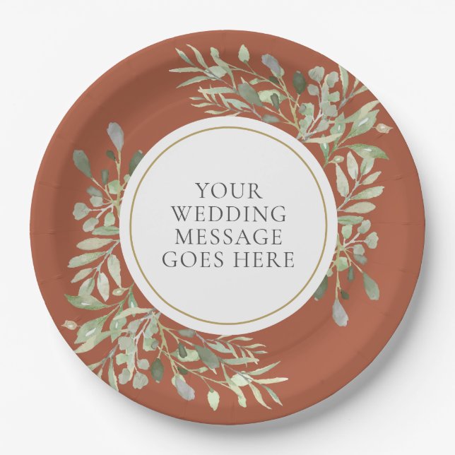 Elegant Terracotta Greenerity Wedding Paper Plate Pappteller (Vorderseite)