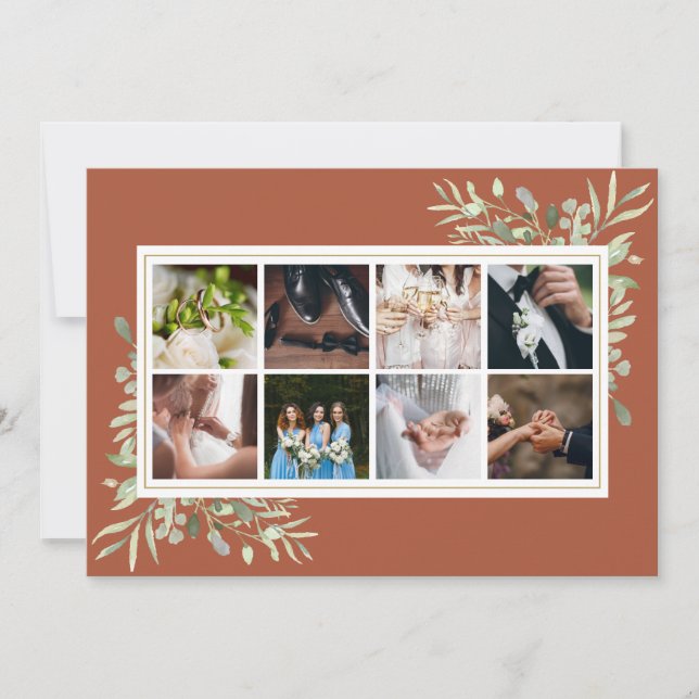 Elegant Terracotta Greenery Photo Collage Wedding Dankeskarte (Vorderseite)