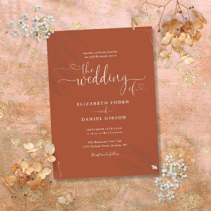 Elegant Terracotta Hearts Calligraphy Wedding Einladung