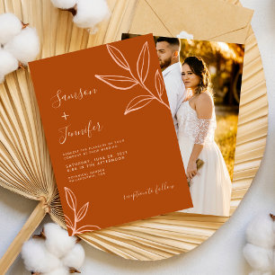 Elegant Terracotta mit Blätter Boho Wedding Foto Einladung