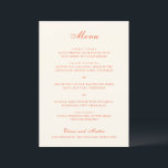 Elegant Terracotta Modern Classic Wedding Menükarte<br><div class="desc">This design is part of an elegant wedding invitation suite featuring a warm, sun-kissed palette inspired by an Italian sunset, blending soft ivory with rich terracotta. Delicate script typography is paired with refined serif lettering for a timeless and romantic look. The palette with golden hour hues is perfect for summer...</div>