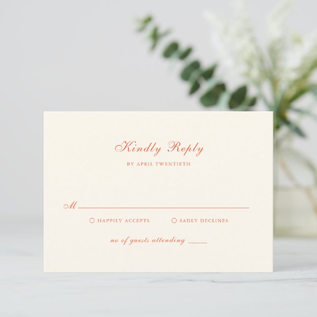 Elegant Terracotta Modern Classic Wedding RSVP Karte (Stehend Vorderseite)