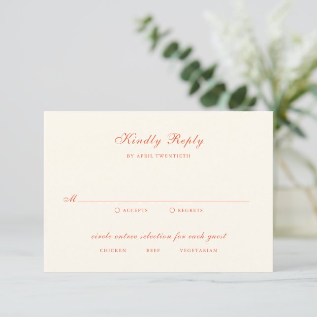 Elegant Terracotta Modern Classic Wedding RSVP Karte (Stehend Vorderseite)
