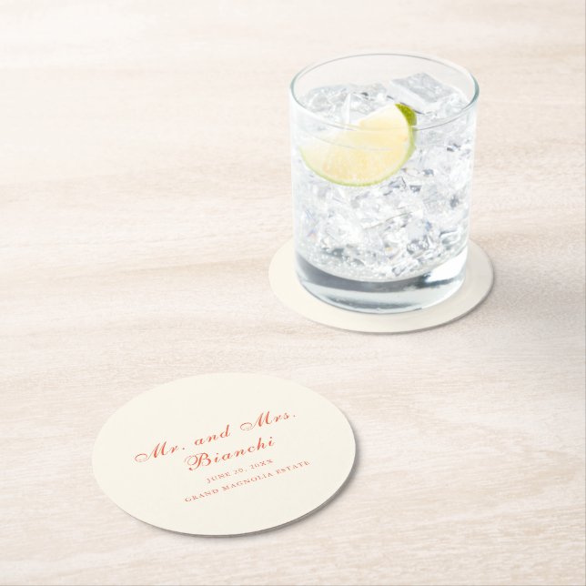 Elegant Terracotta Modern Classic Wedding Runder Pappuntersetzer (Vor Ort)