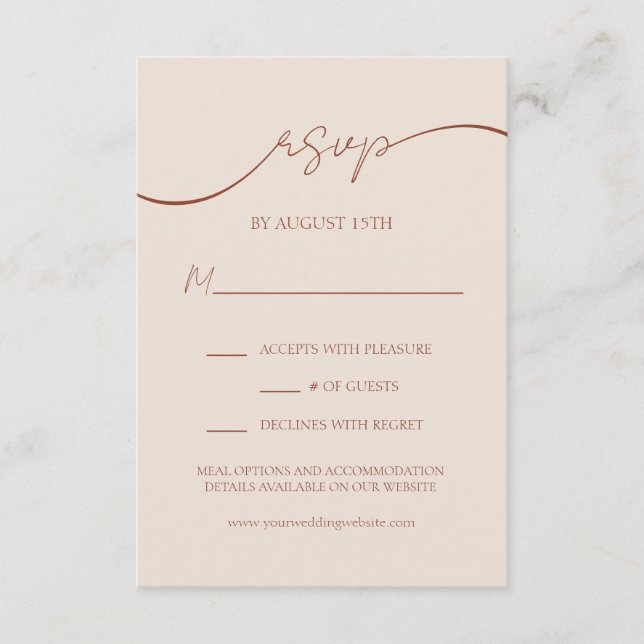 Elegant Terracotta Moderne SkriptWedding RSVP Begleitkarte (Vorderseite)