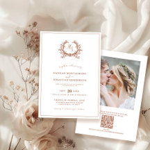 Elegant Terracotta Monogram Wappen QR Code Wedding