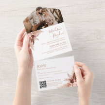 Elegant Terracotta Pampas Foto QR Code Wedding