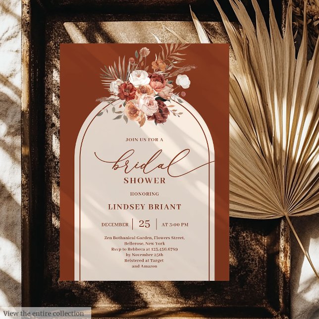 Elegant Terracotta Pampas Grass Boho Brautparty Einladung (Elegant Terracotta Pampas Grass Boho Bridal Shower)