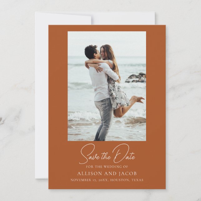 Elegant Terracotta Photo Wedding Save The Date (Vorderseite)