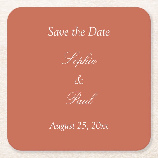 Elegant Terracotta Save the Date Rechteckiger Pappuntersetzer (Vorderseite)