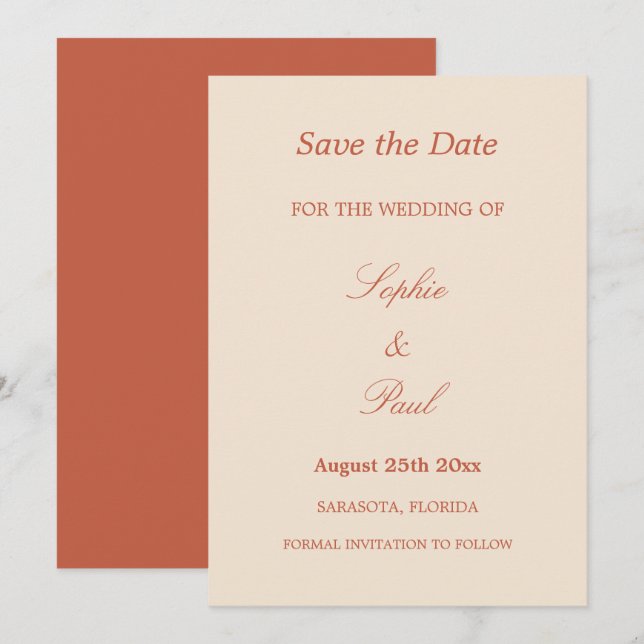 Elegant Terracotta Script Wedding Save the Date (Vorne/Hinten)