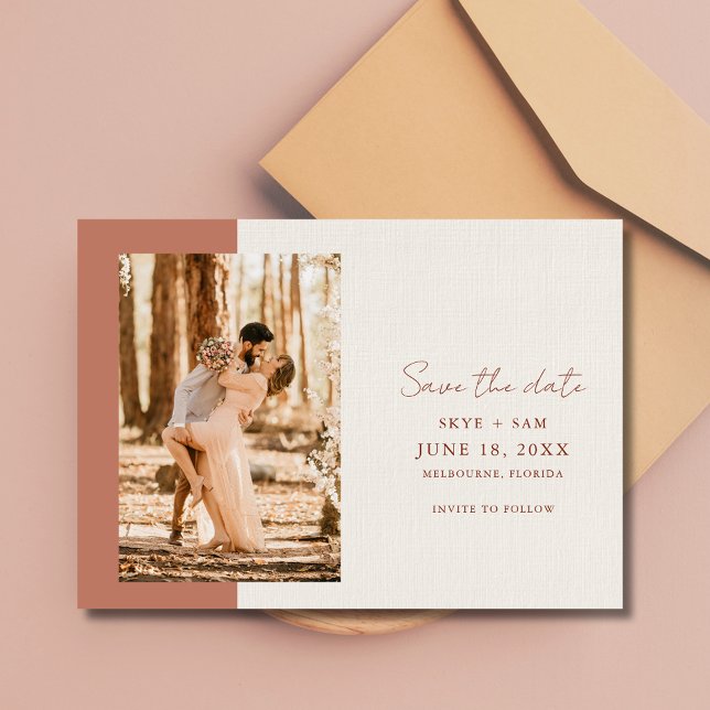 Elegant Terracotta Simple Photo Wedding Save The Date (Elegant Terracotta Simple Photo Wedding Save The Date)
