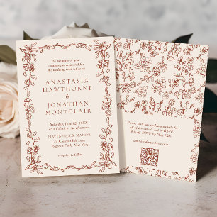 Elegant Terracotta Vintag QR Code Wedding Einladung