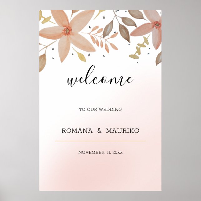 Elegant Terracotta Wasserfarbe Blütenfarben Handge Poster (Vorne)